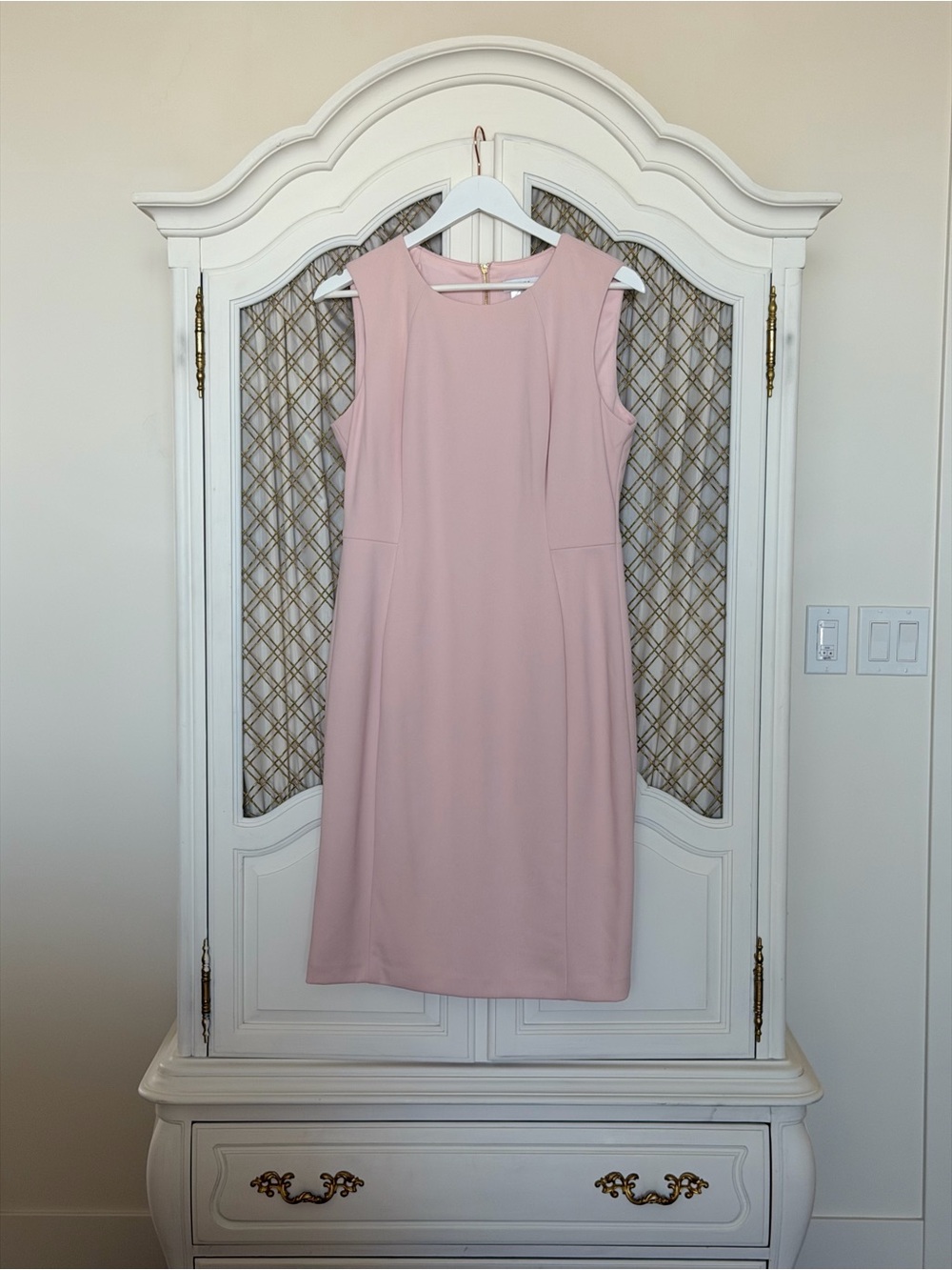 DKNY Sleeveless Blush Pink Midi Sheath Dress